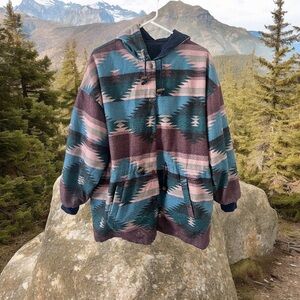Vintage Emerald Club Reversible Full Snap Jacket Mens One Size Southwestern Navy